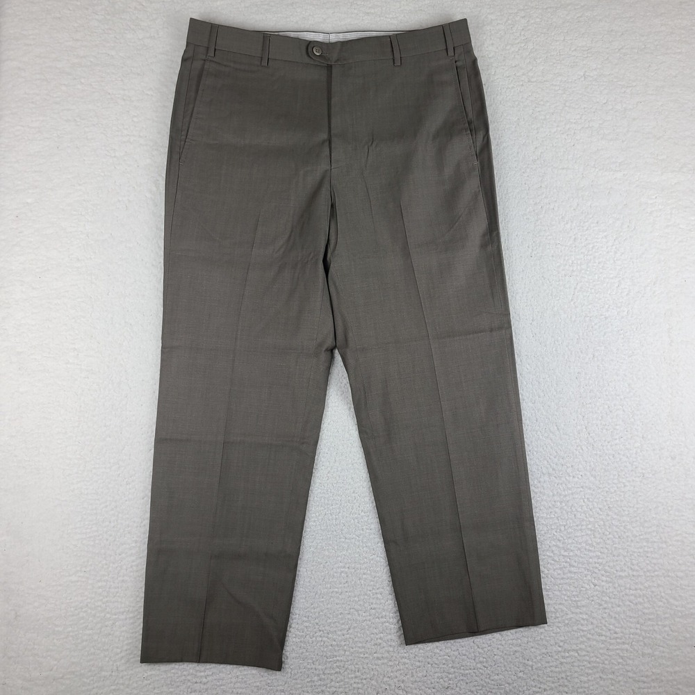 Zanella Pants Mens 35x27 Taupe Brown Todd Straight Leg Trousers Dress Slacks *